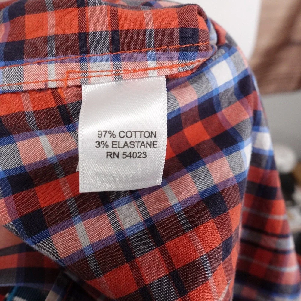 Banana‎ Republic Shirt Mens Large Red Plaid Button Up Slim Fit Stretch Casual